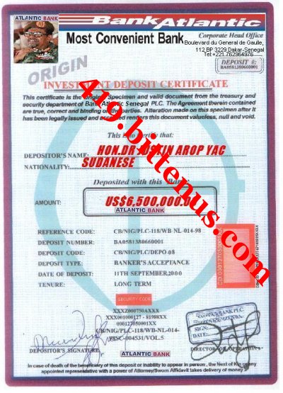 Deposit certificate of the fund amadu linda